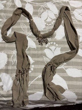 Taupe Scarf Necklace with Zebra Pendant